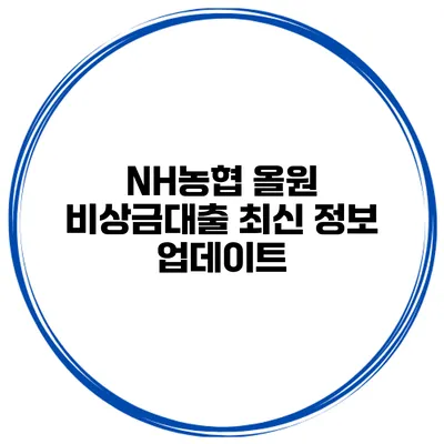 NH농협 올원 비상금대출 최신 정보 업데이트