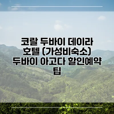 코랄 두바이 데이라 호텔 (가성비숙소) 두바이 아고다 할인예약 팁